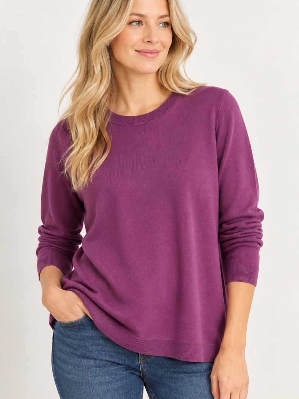 J.Jill Women’s L Plum Purple Crewneck Knit Sweater Cotton Rayon Blend